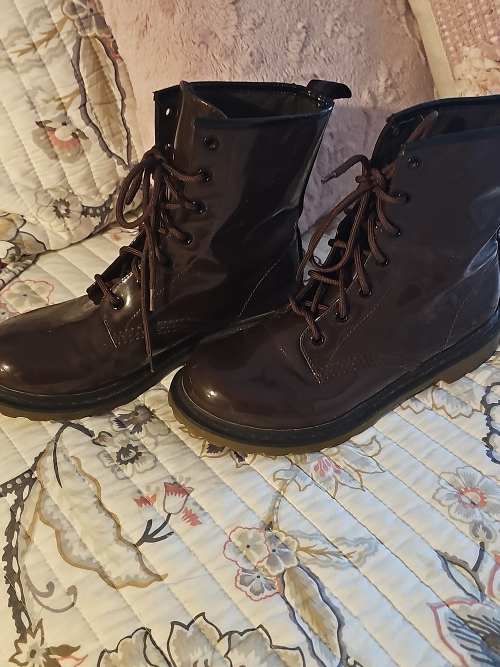 Milatary Style Brown Patent Leather Boot 9 - Picture 4 of 8